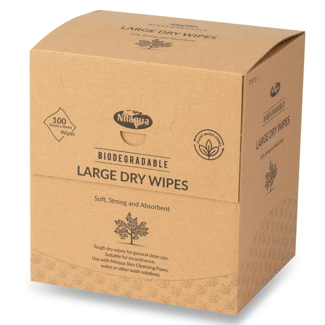 Nilaqua Biodegradable Large Dry Wipes, 100% Plastic-Free, Zero Waste 100pk