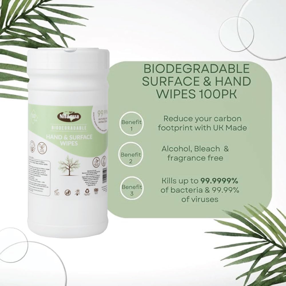 Nilaqua Biodegradable Hand & Surface Wipes 100pk (Canister)