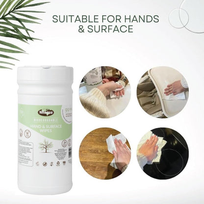 Nilaqua Biodegradable Hand & Surface Wipes 100pk (Canister)