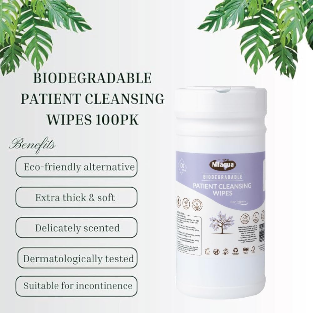 Nilaqua Biodegradable Patient Cleansing Wipes 100pk (Canister)