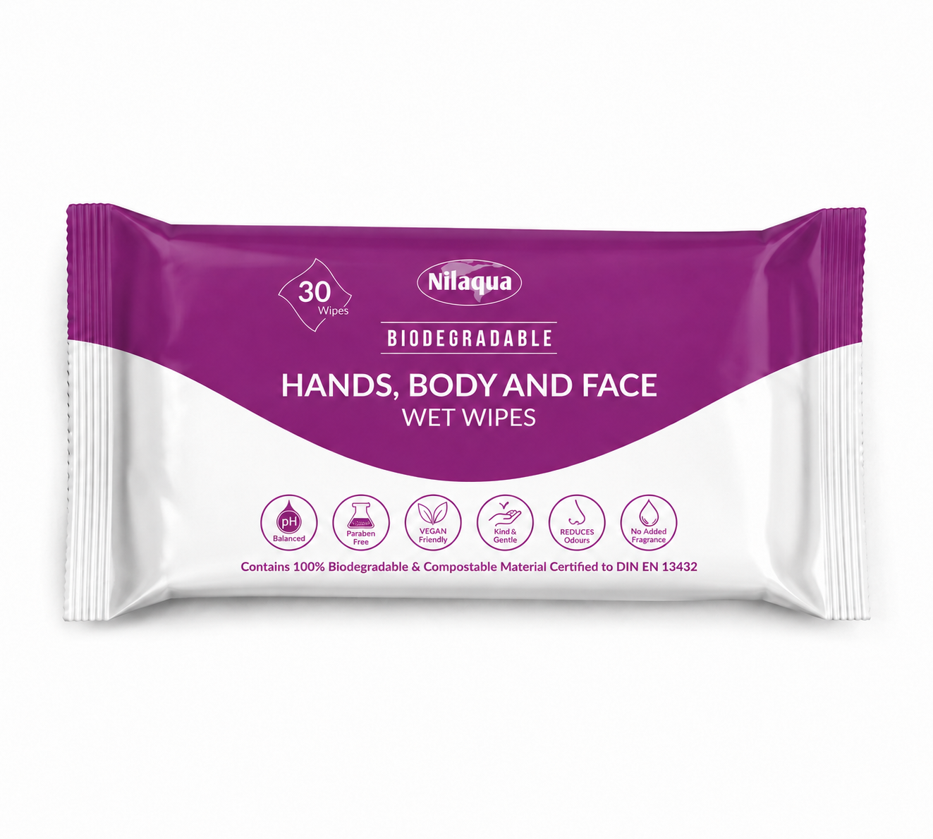 Nilaqua 30pk, Hands, Body and Face Wipes - Super Thick and Compostable