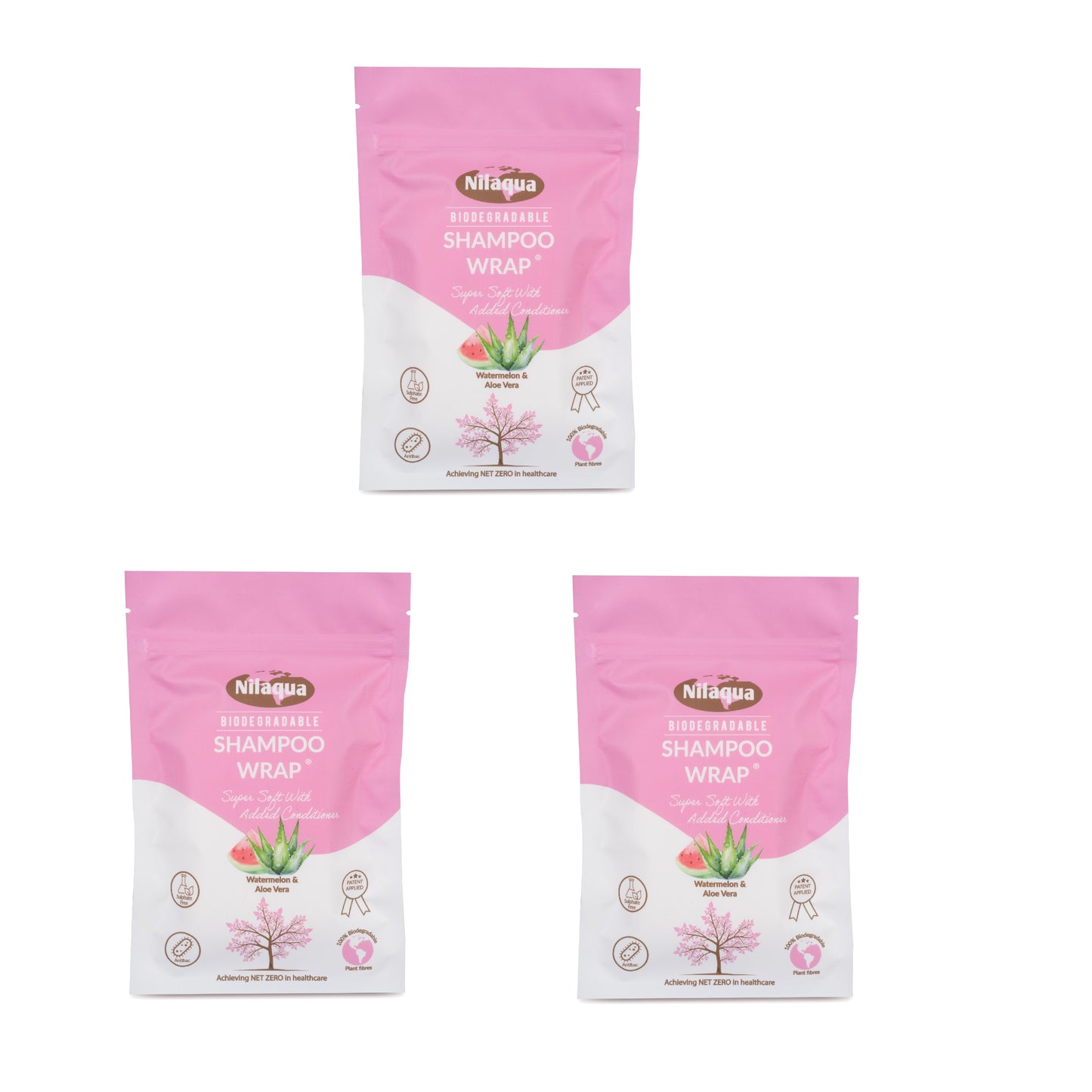 Triple Pack Nilaqua Biodegradable Shampoo & Conditioner Wrap - Antibacterial