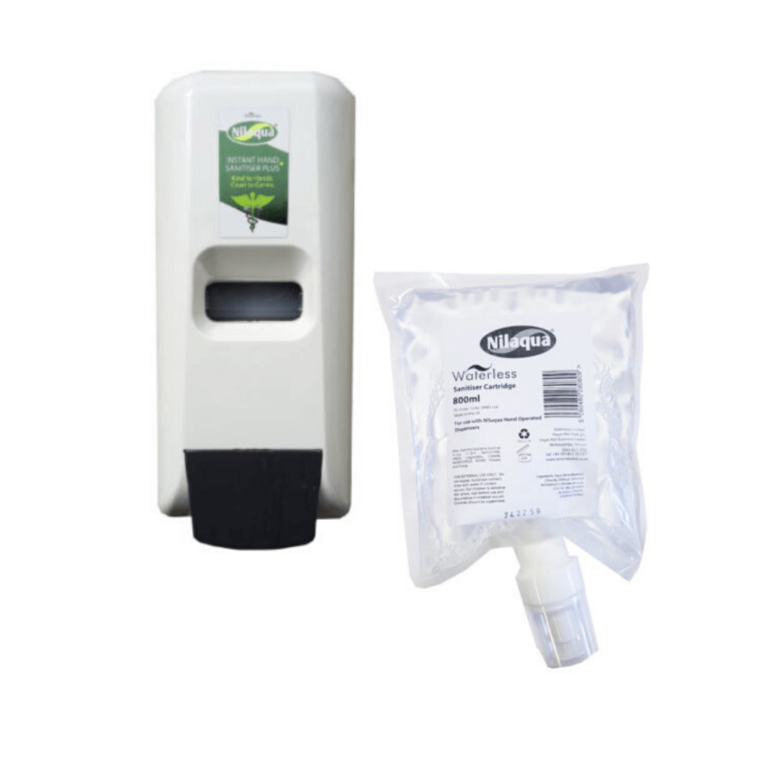 Nilaqua Sanitiser Hand Operated Dispenser (ONLY) & 800ml Sanitiser Pouch