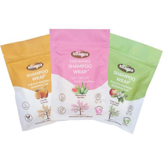 Nilaqua Shampoo Wrap, 100% Biodegradable Bundle Watermelon, Oatmilk & Apple