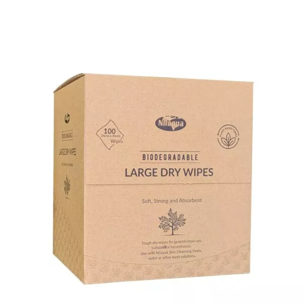 Nilaqua Biodegradable Large Dry Wipes, 100% Plastic-Free, Zero Waste 100pk