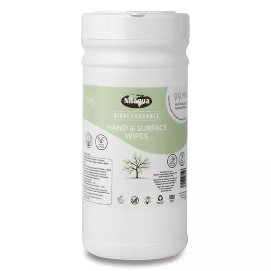 Nilaqua Biodegradable Hand & Surface Wipes 100pk (Canister)