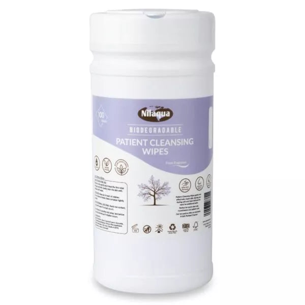 Nilaqua Biodegradable Patient Cleansing Wipes 100pk (Canister)